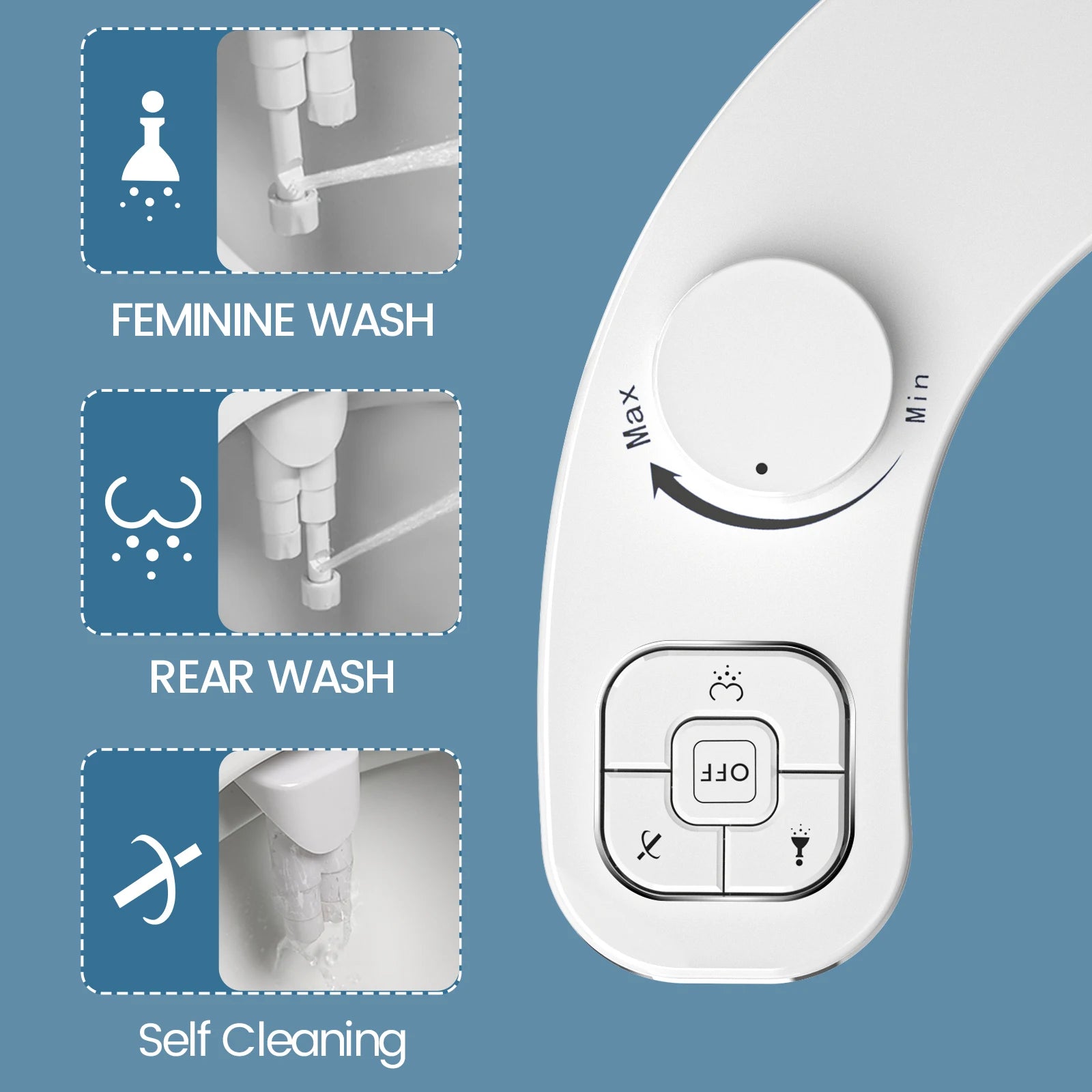 Cleovra Self-Cleaning Bidet Attachment – Non-Electric, Ultra-Thin Design with Dual Nozzles & Side Arm Control
